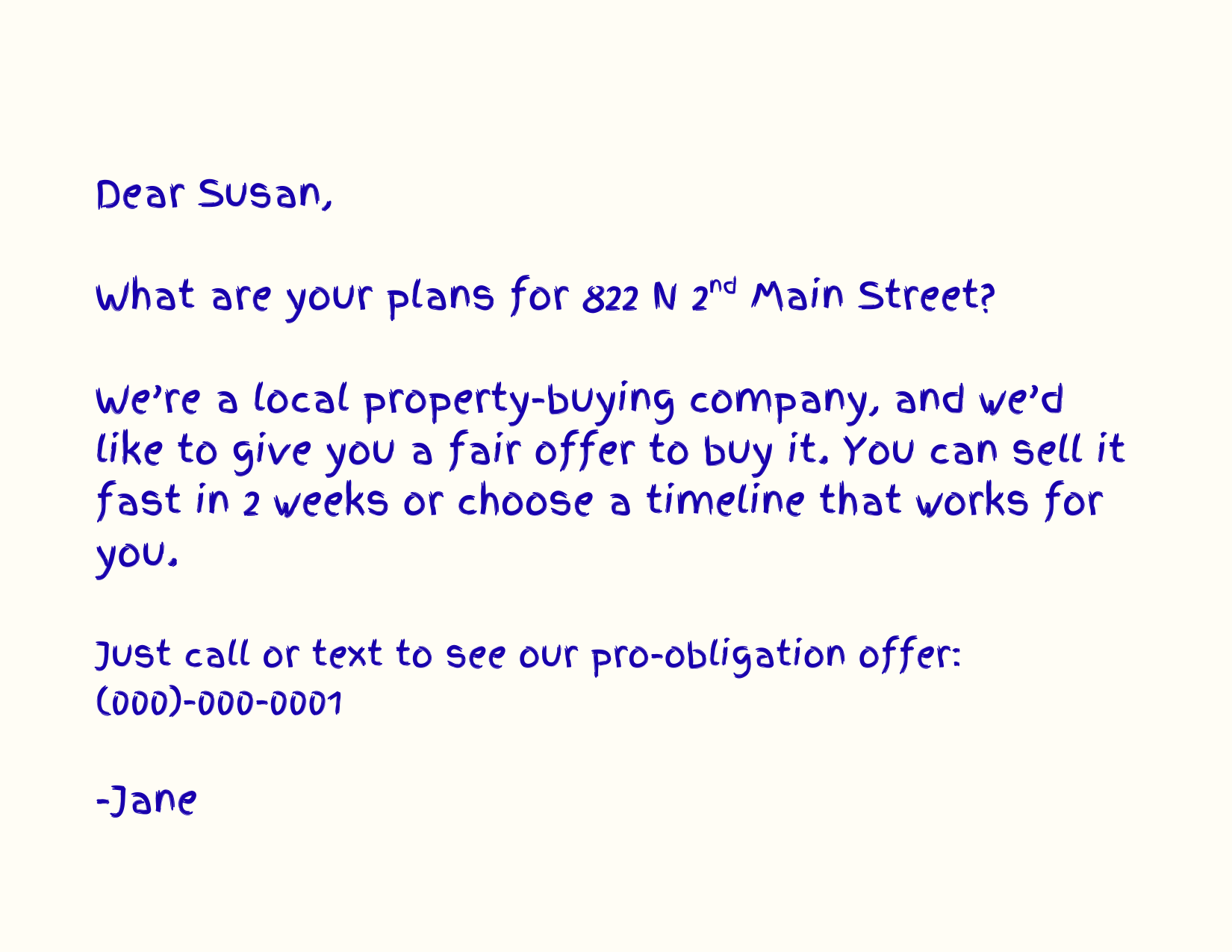 Handwritten postcard sample 2